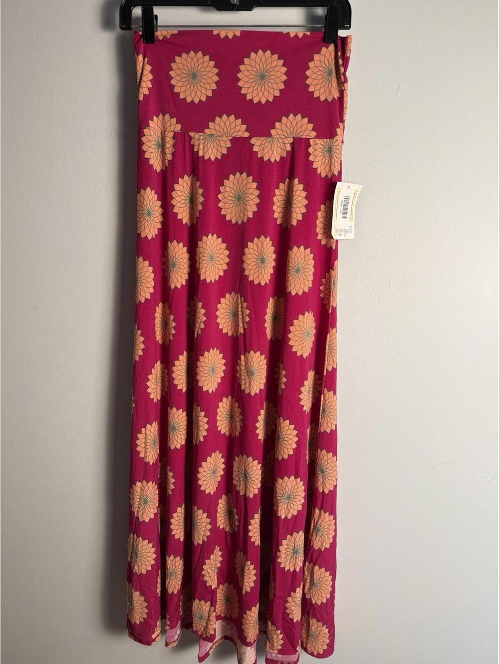 LuLaRoe Maxi Skirt Dress Pink Mauve Flower Floral Flowy High Yoga Waist XS NWT